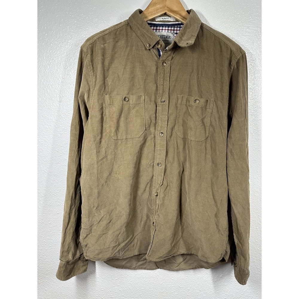 Heritage Shirt Mens Large Brown Corduroy Slim Fit Button Down Casual Workwear
